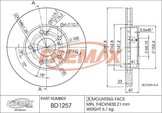 FREMAX BD-1257 - Тормозной диск autosila-amz.com