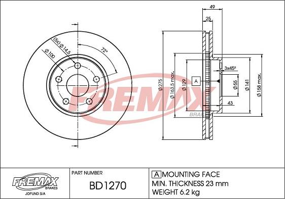 FREMAX BD-1270 - Тормозной диск autosila-amz.com