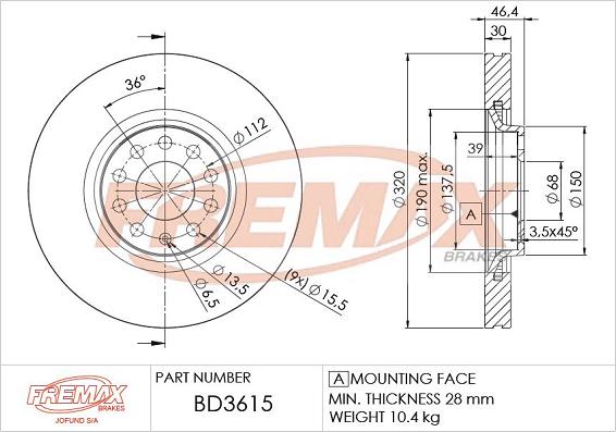 FREMAX BD-3615 - Тормозной диск autosila-amz.com