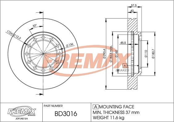 FREMAX BD-3016 - Тормозной диск autosila-amz.com