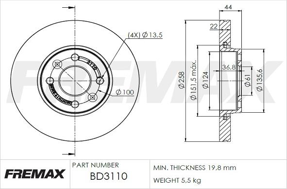 FREMAX BD-3110 - Тормозной диск autosila-amz.com