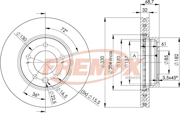 FREMAX BD-3326 - Тормозной диск передний левый VW TOUAREG 02- PORSCHE CAYENNE 02- LEWA V 330X32 autosila-amz.com