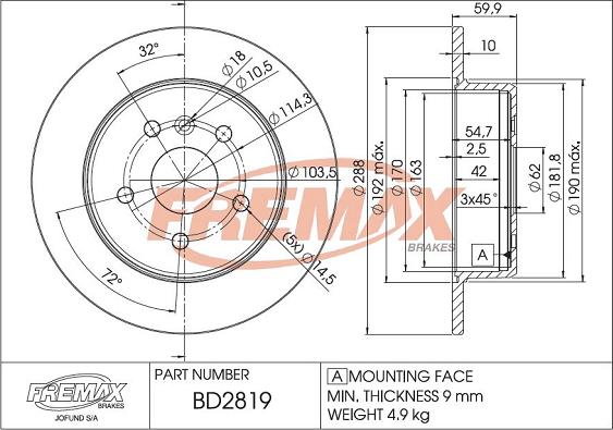 FREMAX BD-2819 - Тормозной диск autosila-amz.com