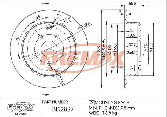 FREMAX BD-2827 - Тормозной диск autosila-amz.com