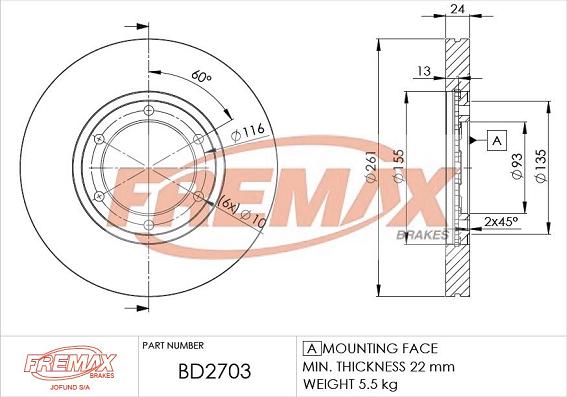FREMAX BD-2703 - Тормозной диск autosila-amz.com