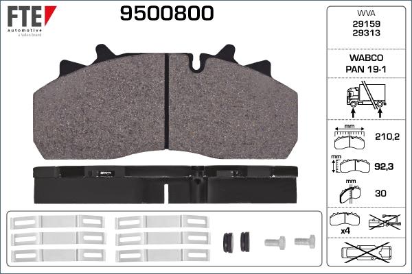 FTE 9500800 - Тормозные колодки, дисковые, комплект autosila-amz.com