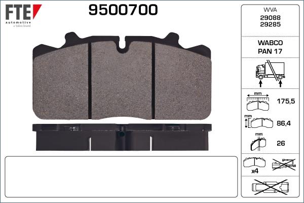 FTE 9500700 - Тормозные колодки, дисковые, комплект autosila-amz.com
