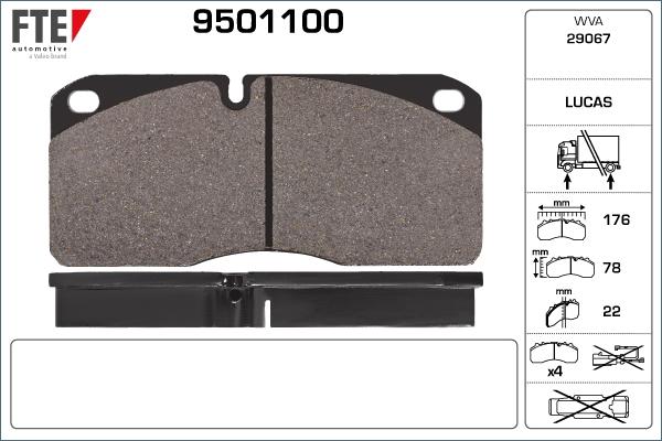 FTE 9501100 - Тормозные колодки, дисковые, комплект autosila-amz.com