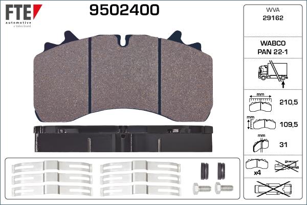 FTE 9502400 - Тормозные колодки, дисковые, комплект autosila-amz.com