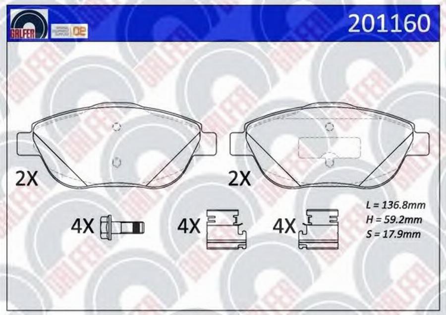 Galfer 201160 - Тормозные колодки, дисковые, комплект autosila-amz.com