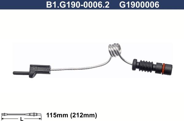 Galfer B1.G190-0006.2 - Датчик износа колодок Mercedes SPRINTER,VITO/VW LT 185мм (в уп-ке 2 шт) autosila-amz.com
