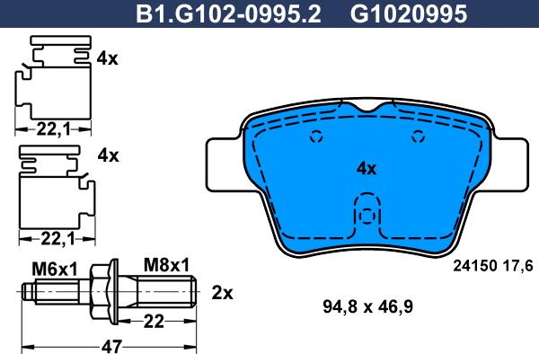 Galfer B1.G102-0995.2 - Тормозные колодки, дисковые, комплект autosila-amz.com