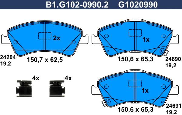 Galfer B1.G102-0990.2 - Тормозные колодки, дисковые, комплект autosila-amz.com