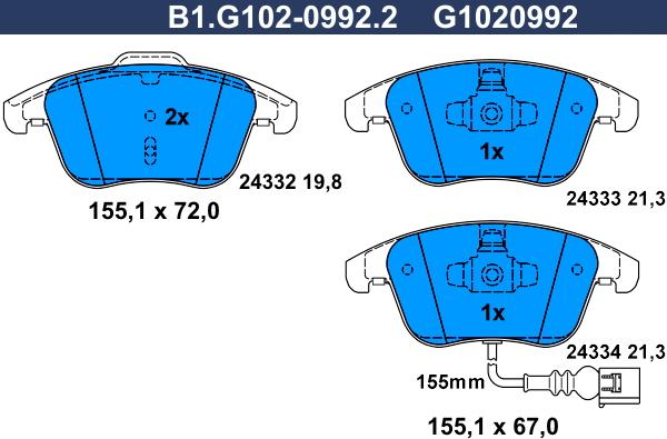 Galfer B1.G102-0992.2 - Тормозные колодки, дисковые, комплект autosila-amz.com
