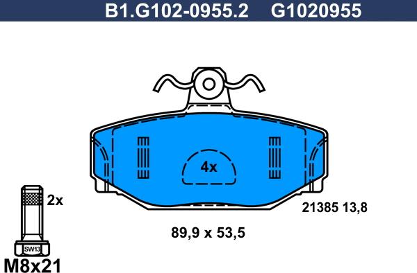 Galfer B1.G102-0955.2 - Тормозные колодки, дисковые, комплект autosila-amz.com