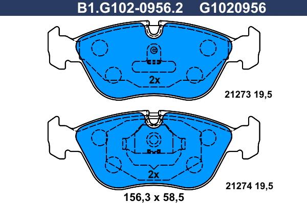 Galfer B1.G102-0956.2 - Тормозные колодки, дисковые, комплект autosila-amz.com