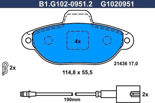 Galfer B1.G102-0951.2 - Тормозные колодки, дисковые, комплект autosila-amz.com