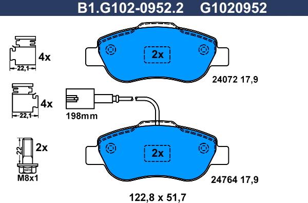 Galfer B1.G102-0952.2 - Тормозные колодки, дисковые, комплект autosila-amz.com