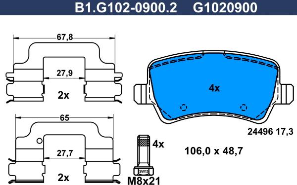 Galfer B1.G102-0900.2 - Тормозные колодки, дисковые, комплект autosila-amz.com