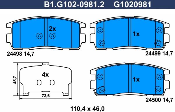 Galfer B1.G102-0981.2 - Тормозные колодки, дисковые, комплект autosila-amz.com