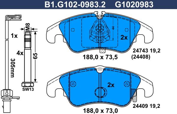 Galfer B1.G102-0983.2 - Тормозные колодки, дисковые, комплект autosila-amz.com