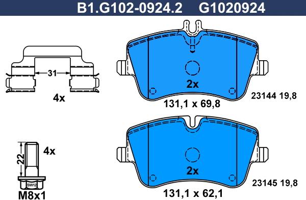 Galfer B1.G102-0924.2 - Тормозные колодки, дисковые, комплект autosila-amz.com