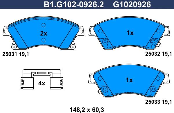 Galfer B1.G102-0926.2 - Тормозные колодки, дисковые, комплект autosila-amz.com