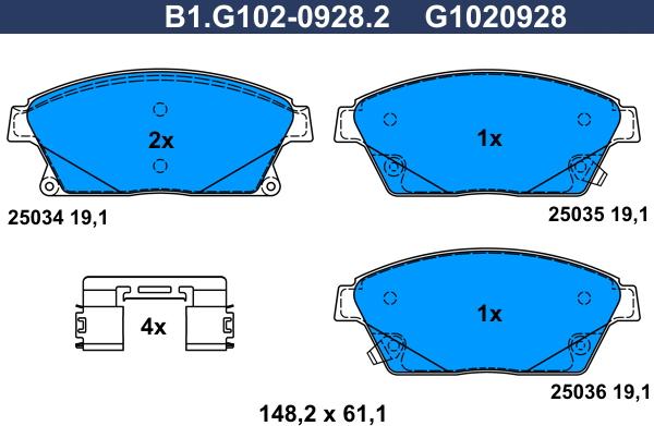 Galfer B1.G102-0928.2 - Тормозные колодки, дисковые, комплект autosila-amz.com