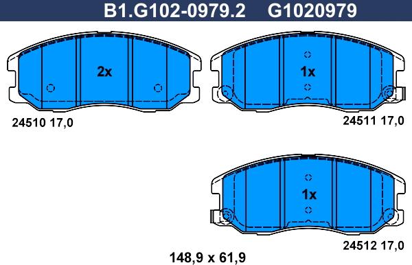 Galfer B1.G102-0979.2 - Тормозные колодки, дисковые, комплект autosila-amz.com