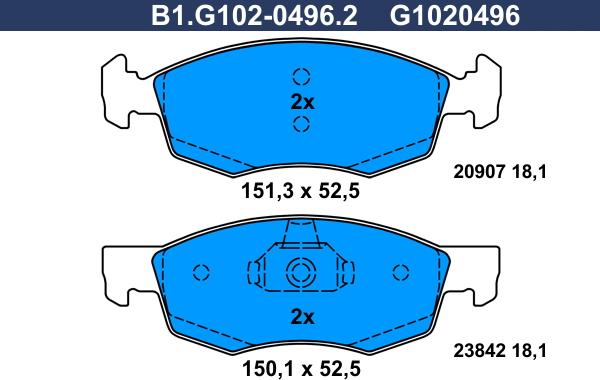 Galfer B1.G102-0496.2 - Тормозные колодки, дисковые, комплект autosila-amz.com