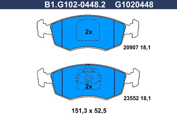 Galfer B1.G102-0448.2 - Тормозные колодки, дисковые, комплект autosila-amz.com