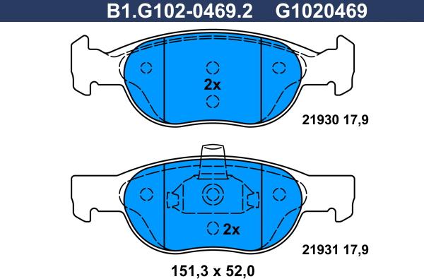 Galfer B1.G102-0469.2 - Тормозные колодки, дисковые, комплект autosila-amz.com