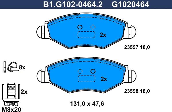 Galfer B1.G102-0464.2 - Тормозные колодки, дисковые, комплект autosila-amz.com