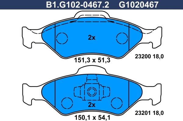 Galfer B1.G102-0467.2 - Тормозные колодки, дисковые, комплект autosila-amz.com