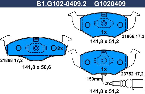 Galfer B1.G102-0409.2 - Тормозные колодки, дисковые, комплект autosila-amz.com