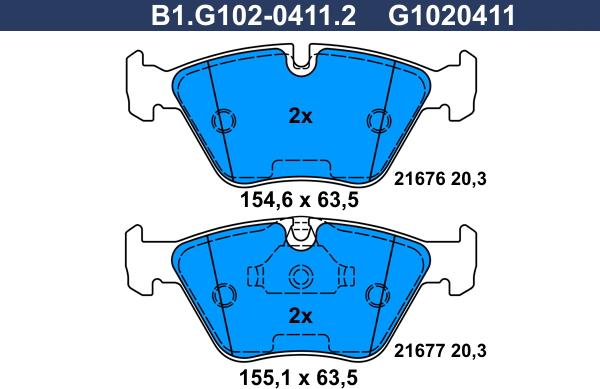 Galfer B1.G102-0411.2 - Тормозные колодки, дисковые, комплект autosila-amz.com
