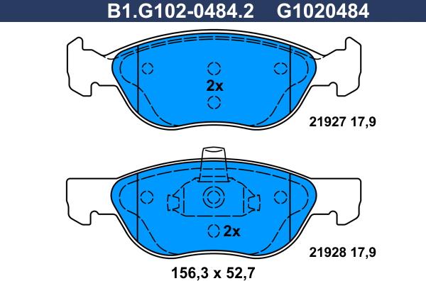 Galfer B1.G102-0484.2 - Тормозные колодки, дисковые, комплект autosila-amz.com