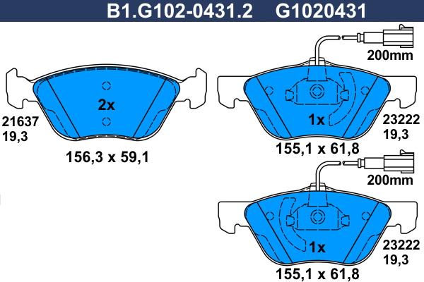 Galfer B1.G102-0431.2 - Тормозные колодки, дисковые, комплект autosila-amz.com