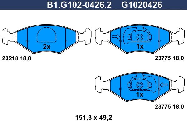 Galfer B1.G102-0426.2 - Тормозные колодки, дисковые, комплект autosila-amz.com