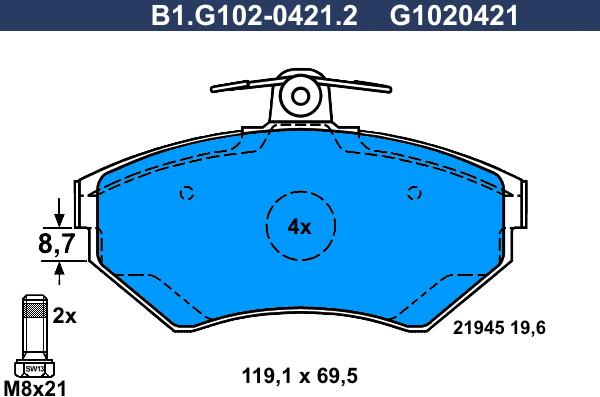 Galfer B1.G102-0421.2 - Тормозные колодки, дисковые, комплект autosila-amz.com