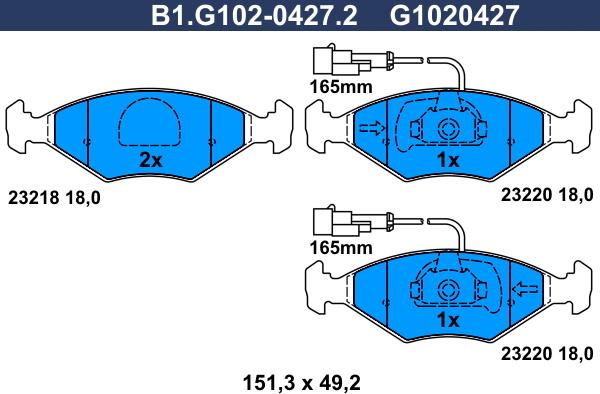Galfer B1.G102-0427.2 - Тормозные колодки, дисковые, комплект autosila-amz.com