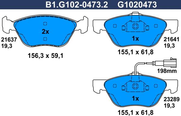 Galfer B1.G102-0473.2 - Тормозные колодки, дисковые, комплект autosila-amz.com