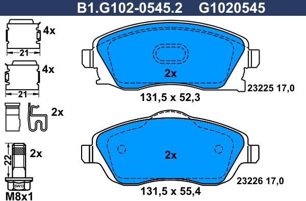 Galfer B1.G102-0545.2 - Тормозные колодки, дисковые, комплект autosila-amz.com