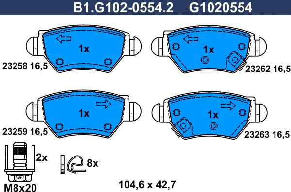 Galfer B1.G102-0554.2 - Тормозные колодки, дисковые, комплект autosila-amz.com