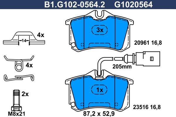 Galfer B1.G102-0564.2 - Тормозные колодки, дисковые, комплект autosila-amz.com