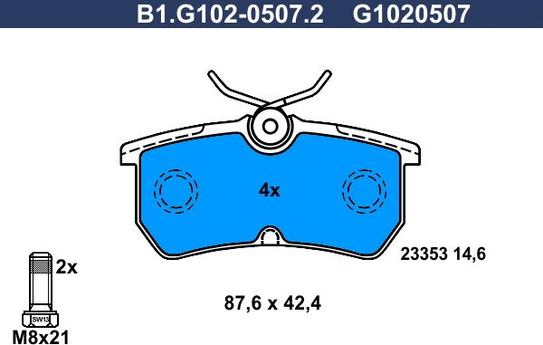 Galfer B1.G102-0507.2 - Тормозные колодки, дисковые, комплект autosila-amz.com