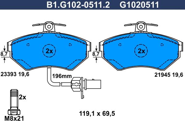 Galfer B1.G102-0511.2 - Тормозные колодки, дисковые, комплект autosila-amz.com
