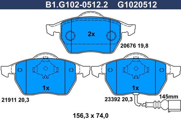 Galfer B1.G102-0512.2 - Тормозные колодки, дисковые, комплект autosila-amz.com