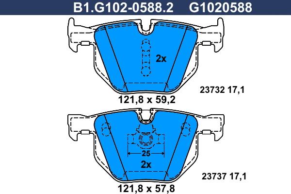 Galfer B1.G102-0588.2 - Тормозные колодки, дисковые, комплект autosila-amz.com