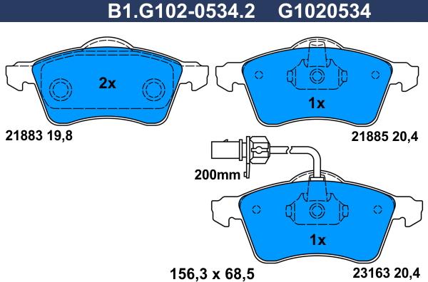 Galfer B1.G102-0534.2 - Тормозные колодки, дисковые, комплект autosila-amz.com